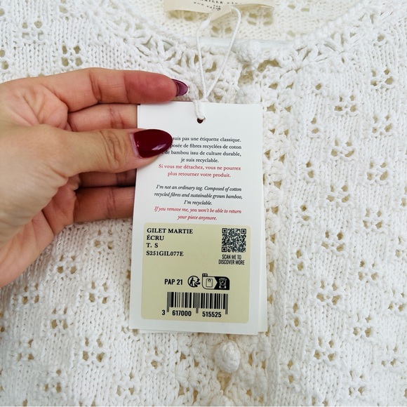 SΓ©zane Gilet Martie Ecru Lace Knit Cardigan Scalloped Button Front Sweater NWT - Picture 5 of 6